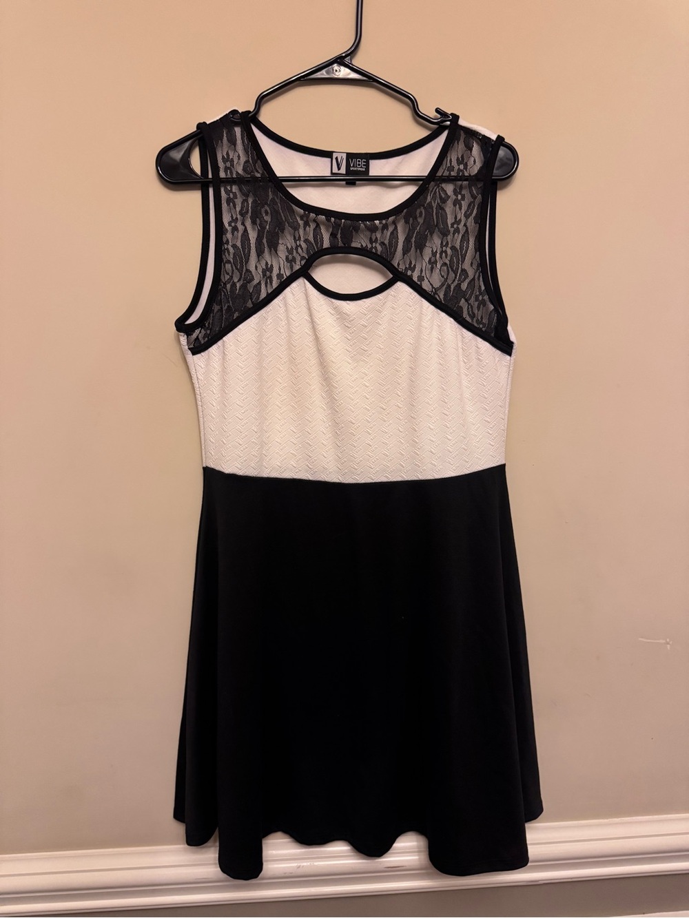 Vibe Black & White Lace Yoke Skater Dress